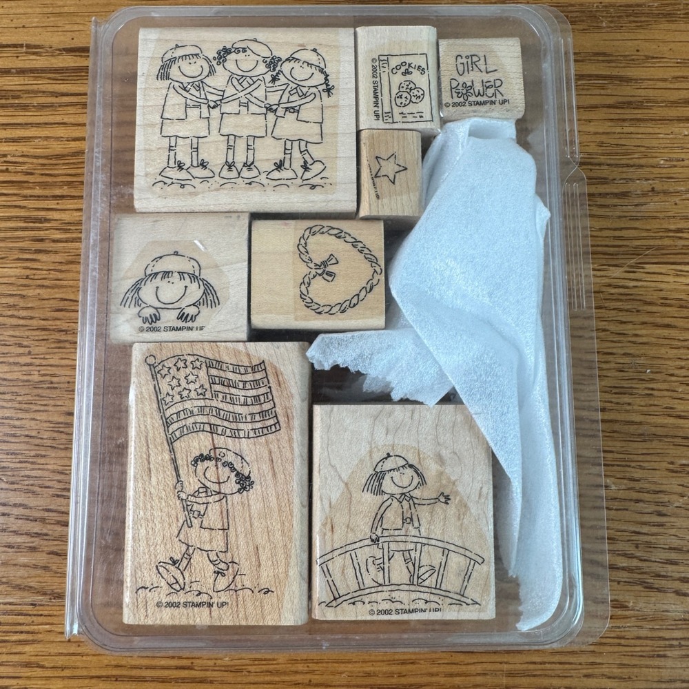 Stampin‎ Up Girl Power Rubber Stamp Set 8pc Vintage 2002 Wood Block Girl Scouts